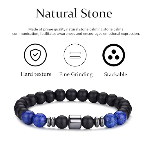 RANKEEF Tiger Eye Bracelet For Men 8MM Natural Stone Stretch Adjustable Black Crystal Beaded Bracelet for Men Women Gifts - color: 4,black,gray,lava rock,white bracelet