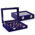 Coobbar 7-Row Royal Blue Ring & Earring Organizer, Transparent Lid Jewelry Box, Luxury Lockable Holder, 2-Pack Jewelry Tray Display for Shows, Countertop Storage Case