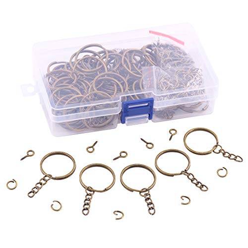Swpeet 360Pcs 6/5" 30mm Bronze Key Chain Rings Kit, Including 120Pcs Keychain Rings with Chain and 120Pcs Jump Ring with 120Pcs Screw Eye Pins Bulk for Jewelry Findings Making (Bronze) - color: Bronze, size: 30mm