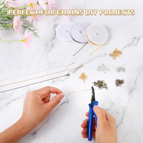 Jewelry Making Chains, 3 Rolls Stainless Chains for Jewelry Making Metal Link Rolls Bulk with 30 Lobster Clasps and 60 Jump Rings for DIY Necklace Bracelet Anklet