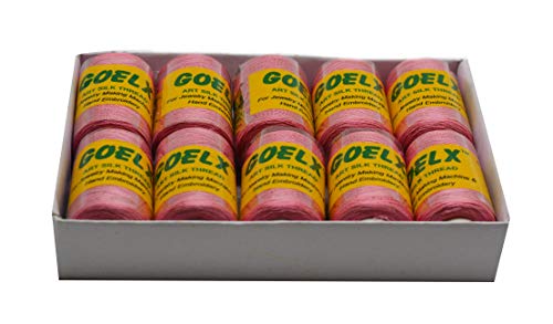 Goelx Silk Thread by Shade No for Jewelry, Tassel Making, Embroidery, Crafts, Shiny Soft Thread Spools - Peach - 192 N - color: Peach - 192 N