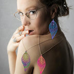 Dazzling Colorful Filigree Charms Hollow Out Multicolor Geometric Filigree Pendants for DIY Jewelry Making Earrings Necklaces Components - color: Leaf-1