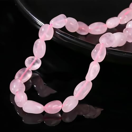 HAAMIIQII Natural Rose Quartz Crystal Pebble Stone 5-8mm Small Irregular Freeform Tumbled Loose Gemstone Beads for Jewelry Making Strand 15 Inch (45-50pcs) - color: Rose Quartz