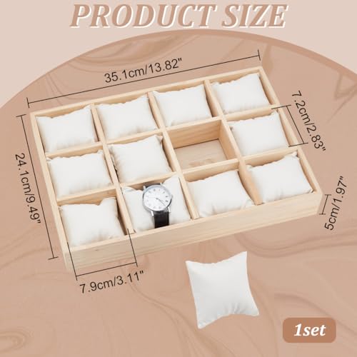 PH PandaHall 12 Slot Wooden Watch Organizer Tray Display Holder with Removable PU Leather Pillows, Stackable Jewelry Bracelet Storage Tray for Drawer Watch Display Showcase, White - color: White
