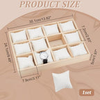 PH PandaHall 12 Slot Wooden Watch Organizer Tray Display Holder with Removable PU Leather Pillows, Stackable Jewelry Bracelet Storage Tray for Drawer Watch Display Showcase, White - color: White