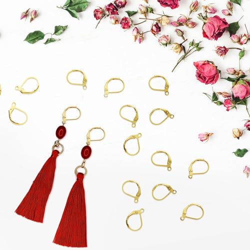 100pcs 18K Gold Filled Leverback Earring Hooks, Hypoallergenic French Dangle Ear Wire Findings for DIY Jewelry Making (Gold) - color: Gold
