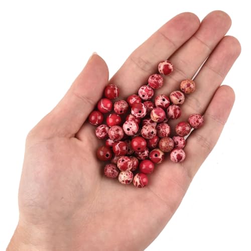 8mm Red Sea Sediment Imperial Jasper Round Gemstone Natural Stone Loose Beads for Jewelry Making Design Crafts 45 Pcs 15 Inch - color: Red, size: 8mm