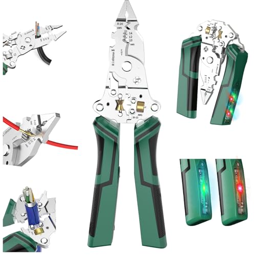 14-in-1 Wire Stripping Pliers, 2026 New Rechargeable Wire Strippers Tool with Voltage Tester&Alarms, Detectable 12-250V, Heavy-Duty Electrical Pliers&Wire Cutters–for Professional and Home Use (Green) - color: Green
