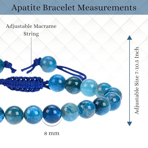 ANAYA AGATE Energy Protection Crystal Handmade Adjustable Bead Bracelet Perfect for Men, Women’s Christmas Gift - Gemstone Healing Stretch Bracelet Pulsera Para Hombre Mujer Stocking Stuffer - color: Apatite