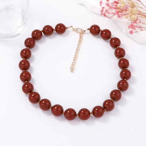 Caiyao Bohemian Colorful Acrylic Round Beaded Choker Necklaces Handmade Adjustable Resin Beads Clavicle Rope Necklace for Women Men Ethnic Costume Party Vacation Jewelry Gifts - color: Brown