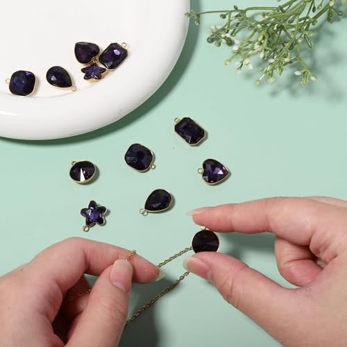 Song Xi Red Shape Random Charms For Jewelry Making Clear Crystal Charms Pendants Bracelets Necklace Earrings Bulk Keychain Arts And Crafts Diy Birthday Gifts For Women AB Color 12pcs - color: Random Shapes - Deep Purple