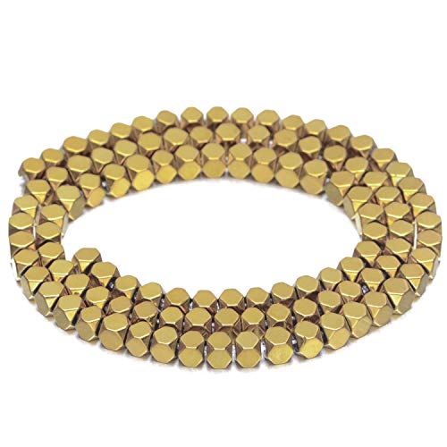 AD Beads Natural Hematite Gemstone Faceted Square Cube Loose Beads 16" 2x2mm 4x4mm (4x4mm, Metallic Gold) - color: Metallic Gold, size: 4x4mm