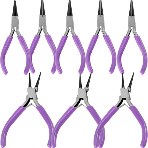8 PCS 4.5 Inch Round Nose Jewelry Pliers, Purple Jewelry Making Grip with Double Leaf Spring, Perfect for Creating Bracelets, Earrings and Necklaces