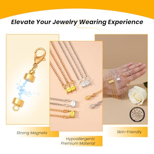 22PCS Gold Silver Necklace Magnetic Clasps Chain Extenders for Women Layering Separators Polished Alloy Set for Necklaces Bracelets Anklets - color: 22PCS gold silver