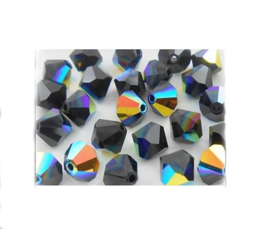 100pcs Authentic Preciosa 3mm (0.12 Inch) Small Faceted Bicone Crystal Loose Beads Jet Black AB Compatible with Swarovski Elements Crystals for Jewelry Making Pre-B340 - color: Jet AB, size: 3mm (0.12 Inch) - 100pcs