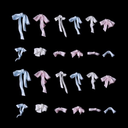 12 Grids Pink & Blue Mixed Ribbon Bow Nail Charms - Fresh Pastel Resin Bow Nail Decorations, Two-Tone Bow Nail Gems for Acrylic/Gel Nails DIY Manicure