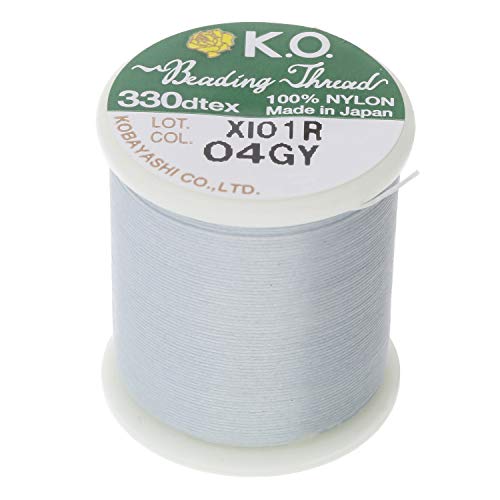KO Nylon Beading Thread, Light Grey Color, Japanese Pre-Waxed 100% Nylon, 330TEX, Tangle Resistant Knotting Cords, 50m /55 yds Spool, Use for Seed Bead Projects, Loom Work & Bead Weaving - color: LT GREY