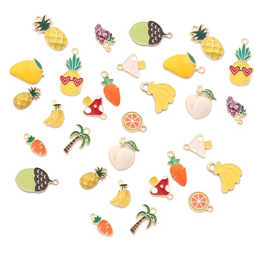 Bulk Gold Enamel Charms for Jewelry Making, Colorful Metal Charms Pendant for Bracelet Necklace and Crafting - color: Fruits & Vegetables MIxed Color