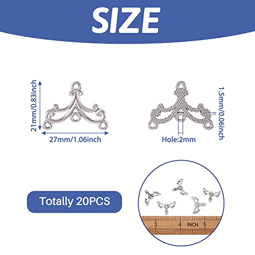 KISSITTY 20pcs Tibetan Silver Wave Chandelier Component Links Charm Pendant Connectors with 3 Holes for Dangle Earring Multi Strands Bracelet Necklace Jewelry Making Craft Supplies - color: Antique Silver, Wave