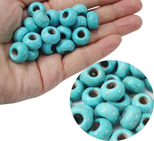 Turquoise Large Hole Beads for Jewelry Making - 100pcs 14mm European Gemstone Howlite Rondelle Spacer Big Craft Beads for Pens, Bracelets - color: Turquoise Large Beads