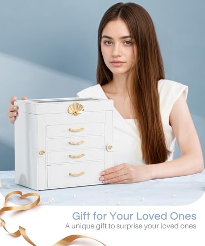Enthralite Jewelry Box with 4 Drawers : Jewelry Display Organizer for Earrings Necklaces - Gift for Girls Women | White