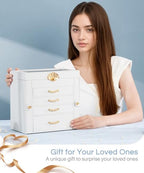 Enthralite Jewelry Box with 4 Drawers : Jewelry Display Organizer for Earrings Necklaces - Gift for Girls Women | White