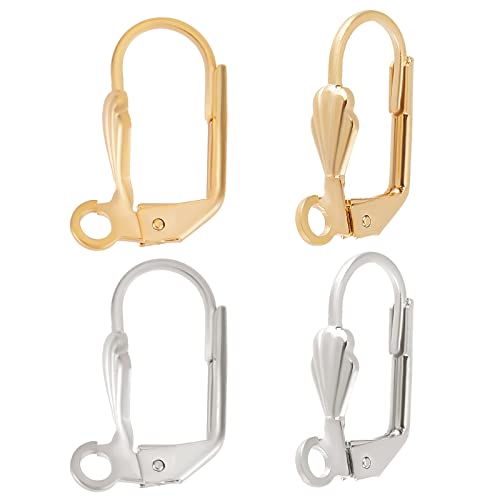 Beebeecraft 1 Box 40Pcs Leverback Earring Findings 24K Gold Plated Brass French Earring Hooks with Open Loops Silver and Gold 16.5x11mm Interchangeable Dangle Ear Wire Findings for Jewelry Making - color: Leaf Leverback Earring