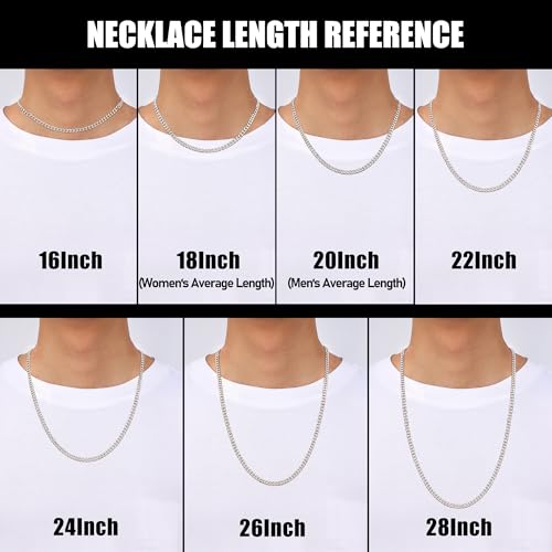 Fiusem 3.5mm Cuban Link Chains for Men, Silver Tone/Black/14K Gold Plated Stainless Steel Necklace Chain, Mens Necklace 16, 18, 20, 22, 24, 26, 28 Inch - size: 16 inches, style: a.3.5mm width-steel