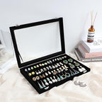 Wudygirl Earring Organizer Tray Jewelry Organizer 32 Pairs Earring Box Organizer Black Velvet Jewelry Display Case with Transparent Lid(Black Earring Storage) - style: Earrings Tray