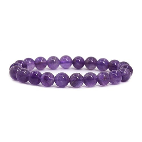 Justinstones Gem Semi Precious Gemstone 8mm Round Beads Stretch Bracelet 7 Inch Unisex - color: A Grade Amethyst