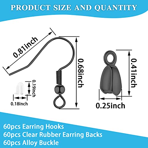 180Pcs Earring Making Kit - Stainless Steel French Earring Hooks Wire Ear Ball Hooks with Pendant Clasp for DIY Jewelry Crafts (Black)