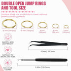 500 Pcs Double Open Jump Rings Kit, Zinc Alloy Mini Round Split Craft Jump Keychains Key Ring with Double Loops Connectors for Jewelry Making, Bracelets, Necklace, DIY (5, 6, 8, 10, 12mm) - color: Gold