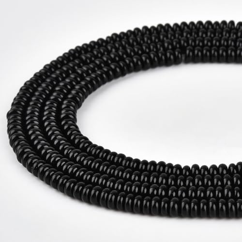 170pcs 4x2mm Natural Black Onyx Disk Rondelle Spacer Agate Stone Semi Precious Gemstone Loose Beads for Jewelry Making 15 Inch - color: Black Onyx