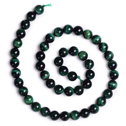 Natural Gemstone Loose Beads Smooth Round Approxi 15 inch DIY Bracelet Necklace for Jewelry Making (8mm, Green Tiger Eye) - color: Green Tiger Eye, size: 8mm