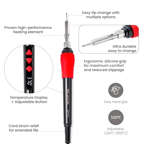 Soldering Iron Kit, 60W LED Display Digital Solder Pen, 5pcs Replaceable Tips, 21-in-1 Fast Heating with Solder Wire, Stand, Desoldering Pump, Wire Stripper, for Electronics Repair Hobby DIY 120V - color: Digital Soldering Iron Kit 1