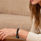 14in Agate Wrap Bracelet for Women Men Natural Round Beaded Agates Stone Healing Stretch Bracelets Elastic Handmade Polished Gemstone Beads Bracelet - color: Black White Agate, size: 6mm Beads