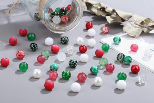 DUQGUHO Christmas Beads, Christmas Beads for Jewelry Making, 8mm Red Green White Round Glass Beads Kit 360PCS - color: 10-Red Green White