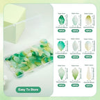 Glass Leaf Beads Crystal Glass Leaf Charms Transparent Leaves Pendants Tiny Green Leaf Bead Caps for Christmas Earring Bracelet Jewelry Making DIY Keychain Craft - color: 9 Styles-Green Leaf