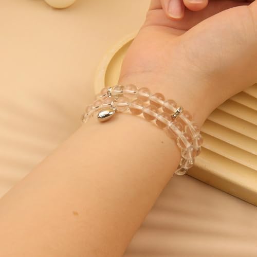 2Pcs Healing Crystal Bracelets for Women Handmade Beaded Bracelet Healing Prayers Crystal 8mm Natural Stone Beads Bracelet Stress Relief Get Well Soon Gifts