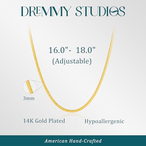 Dremmy Studios Dainty Gold Choker Necklace for Women 14K Gold Plated Coin Disc Figaro Layered Beaded Flat Mariner Sideways Cross Wishbone Link Clavicle Necklaces - style: 3.0mm Snake Chain