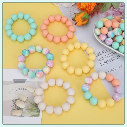 100 Pcs 15mm Silicone Beads for Keychain Making, Pink Gream Silicone Beads Bulk Round for Bracelets Pens Crafts Jewelry Making (Orange Yellow) - color: Orange Yellow