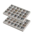 2-Piece Gray leather Stackable Jewelry Organizer Tray Set, Bracelet Ring Earring Holder Box, Necklace Display Stand for Storage and Retail Display (24 Grids) - style: 24 Grids