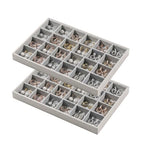 2-Piece Gray leather Stackable Jewelry Organizer Tray Set, Bracelet Ring Earring Holder Box, Necklace Display Stand for Storage and Retail Display (24 Grids) - style: 24 Grids