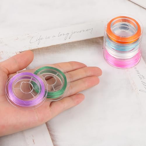 0.8mm Flat Elastic Bracelet String Cord, Colorful Rainbow Stretch Beading Elastic String Crystal Jewelry String for Bracelet, Beading Jewelry DIY Crafts Making, Pack of 6