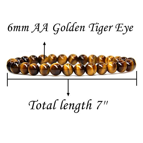 Angelstones Handmade Natural Healing Gemstone 6mm Round Beads Stretch Crystal Bracelet 7 Inch Unisex - color: Golden Tiger Eye