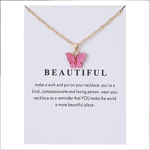 Rrdaily 9 Pcs Dainty Colorful Butterfly Pendant Necklace Set for Women,Bohemian Acrylic Butterfly Chain Necklace Cute Jewelry Gift - style: White card