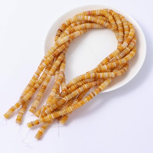 Natural Yellow Jade Disk Stone Spacer Beads 6x2mm 38cm/str Flat Rondelle Loose Semi Gemstone Caps for Making Bracelets Necklace - color: Yellow Jade