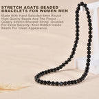 14in Agate Wrap Bracelet for Women Men Natural Round Beaded Agates Stone Healing Stretch Bracelets Elastic Handmade Polished Gemstone Beads Bracelet - color: Black White Agate, size: 6mm Beads