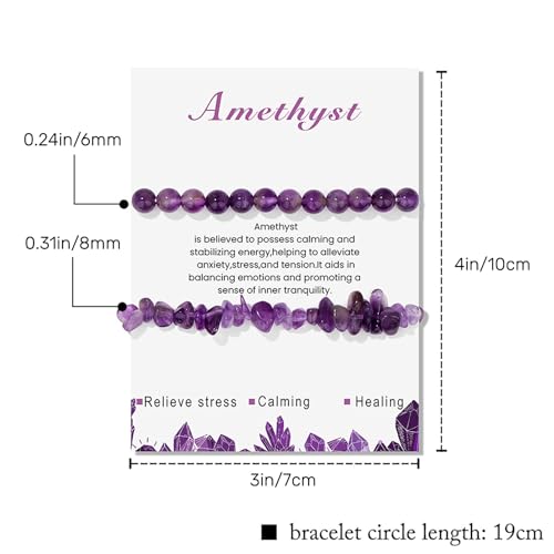 Healing Crystal Bracelets for Women 2 PCS 6mm Natural Stone Bracelet Stretch Crystal Beaded Bracelets Handmade Gemstone Bracelet Jewelry Gifts Christmas Gifts for Women Girls - style: amethyst