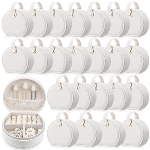 Weysat 24 Pack Travel Jewelry Case Bridesmaid Gifts Box Bulk Small Leather Earring Organizer for Women Proposal Return Gift (White) - color: White